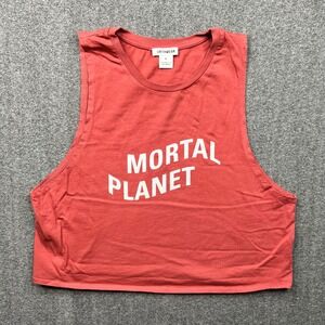 Urthwear Mortal Planet Tank Top Womens XL Red Organic Cotton Crop Muscle Tee